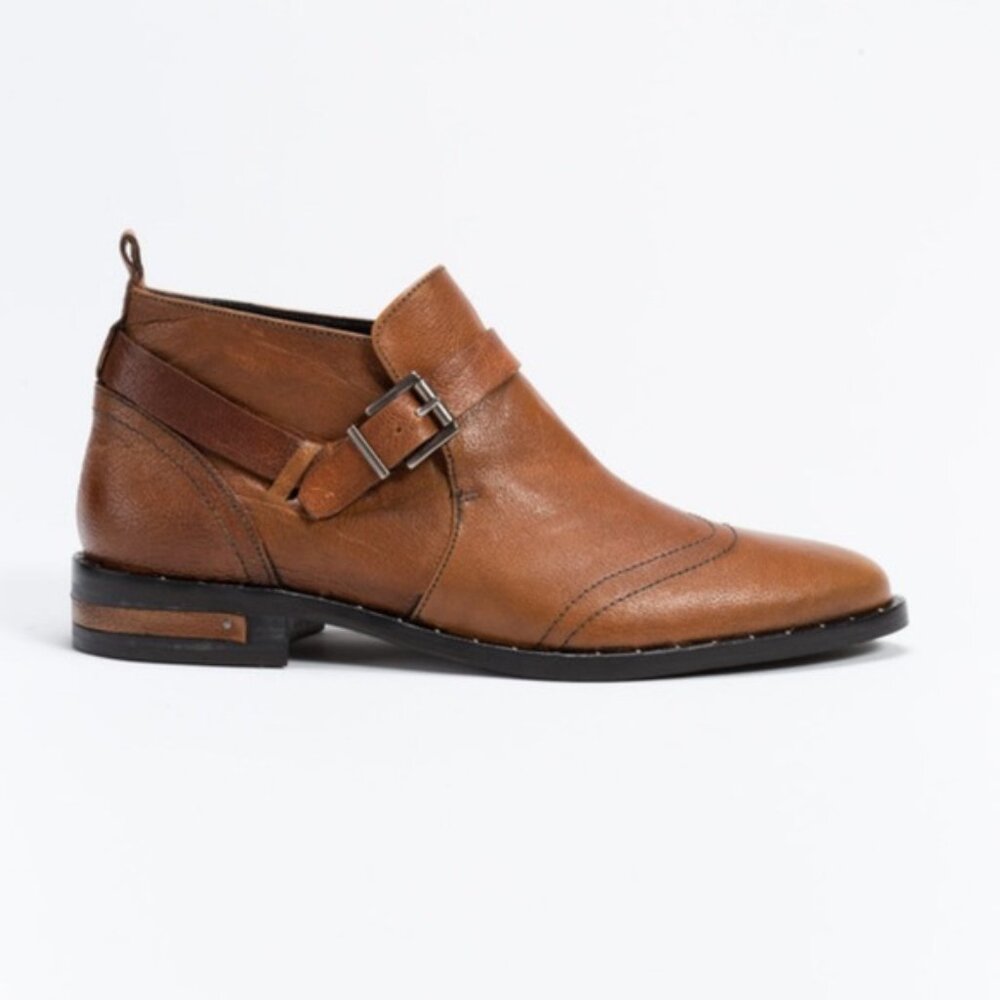 Freda Salvador Tan Leather Buckle Booties